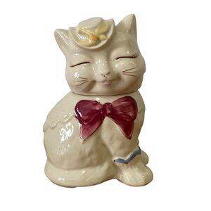 Vintage Shawnee Puss 'N Boots Ceramic Cat Kitty Cookie Jar w Hat Bow 10 Inch USA